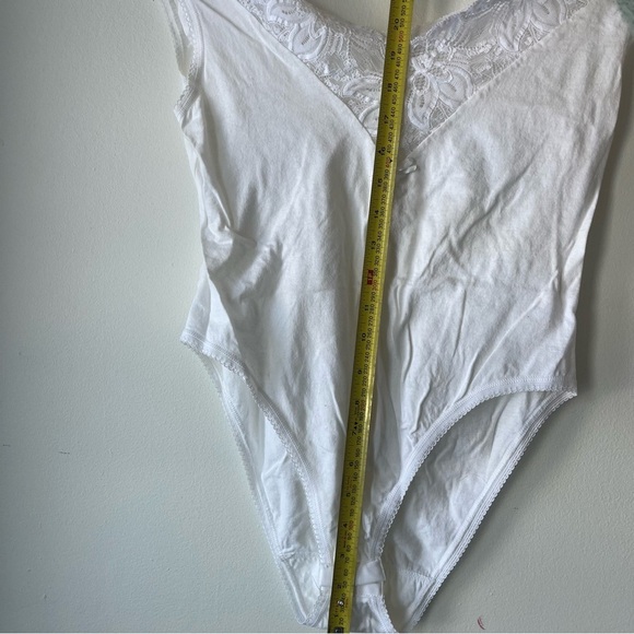 Vintage White Lace Trim Cotton Bodysuit – House of Fraser, Made in Italy, Size M - Picture 9 of 10